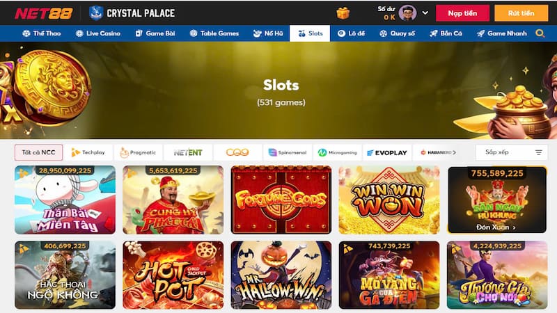 Giao diện các game slots tại nhà cái Net88