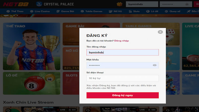 tạo tài khoản Net88